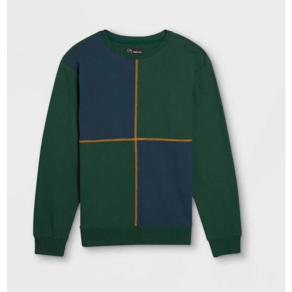 Original Use Sweatshirt Mens Small Green Navy New Colorblock Contrast Stitch